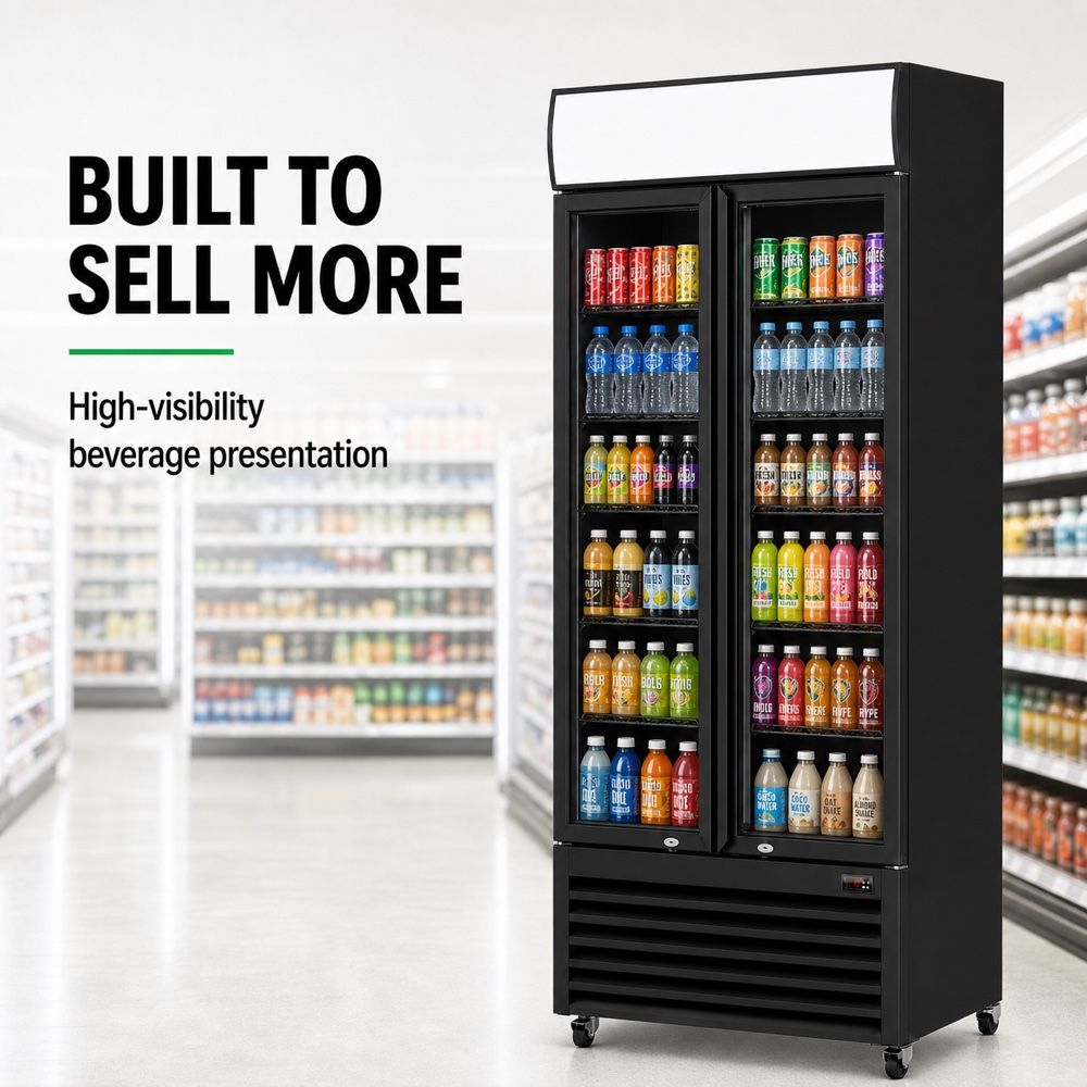 Thermaster Double Glass Door Colourbond Upright Drink Fridge - LG-580BP