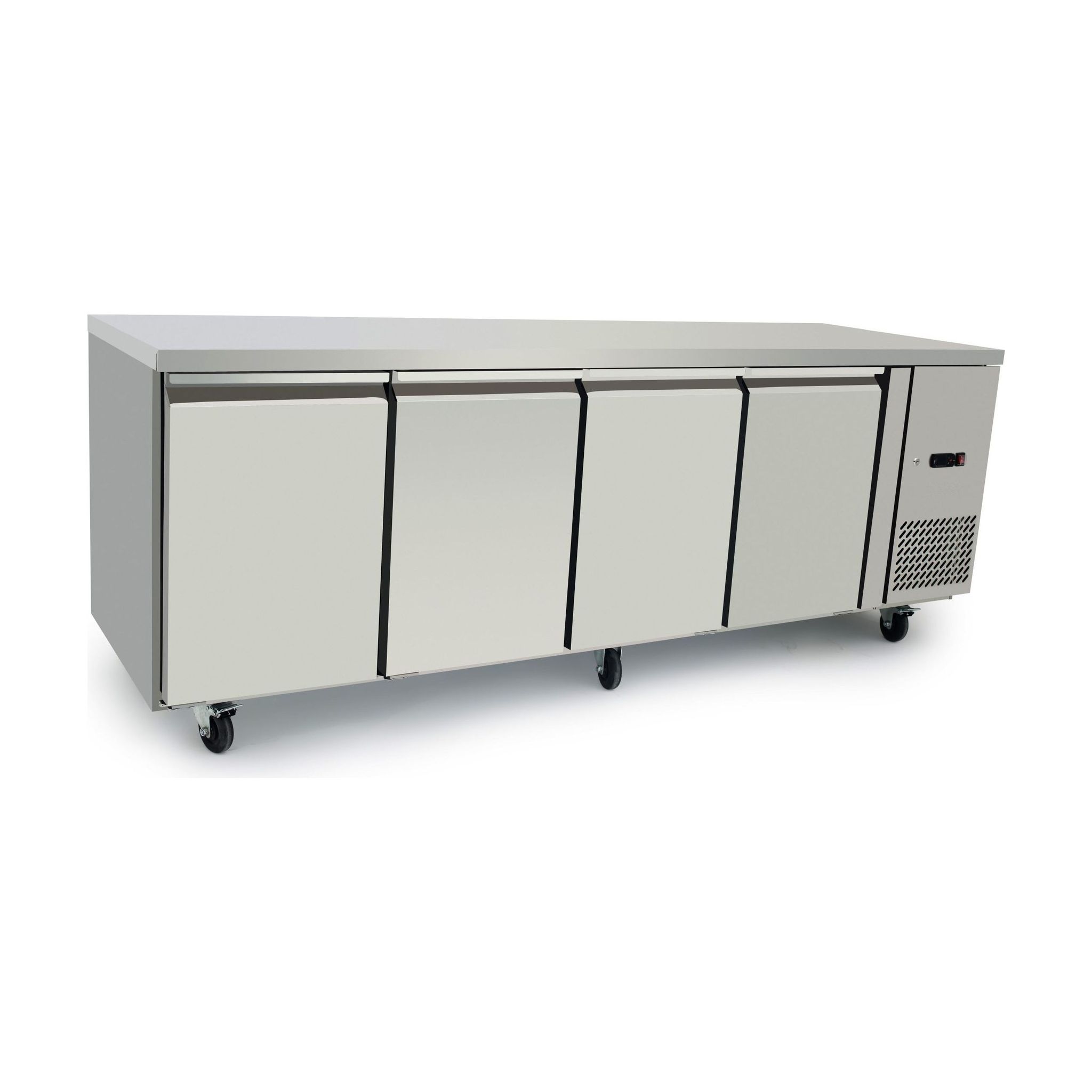 Commercial Under Bench Fridges - Four Door Under Counter Fridge - Wheels / Legs