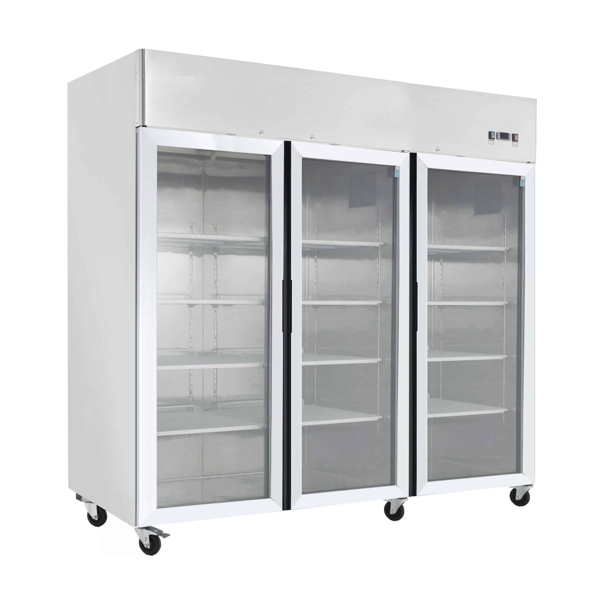 Commercial Upright Fridges - Three Door Stainless Steel Glass / Display Fridge - 1900 Litre - JUMT1900G