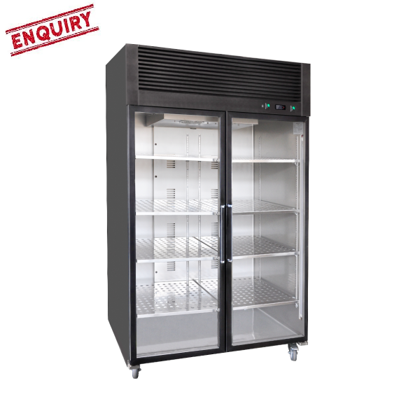 Double Glass Door Upright Fridge-Black