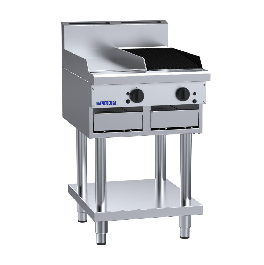 Luus 300mm Griddle 300mm Chargrill Combination with legs & shelf