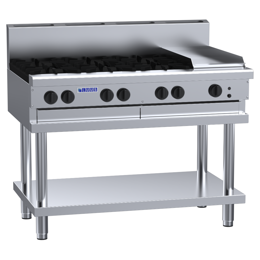 Luus 6 Burner 300mm Griddle Cooktop with flame failure, legs & shelf