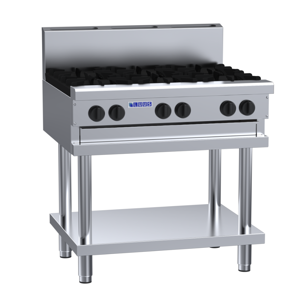Luus 6 Burner Cooktop with flame failure, legs & shelf