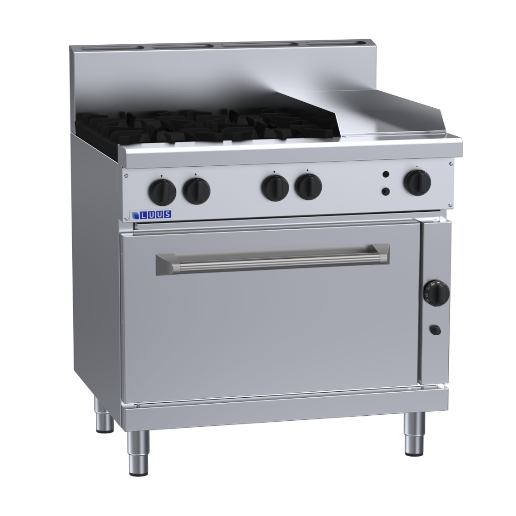 Luus 4 Burner 300mm Griddle & Static Oven with flame failure