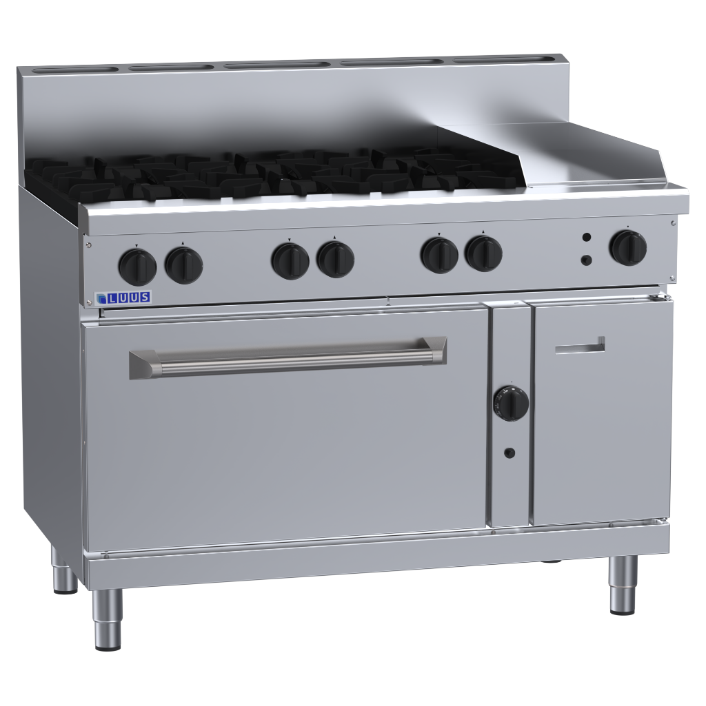 Luus 6 Burner 300mm Griddle & Static Oven with flame failure