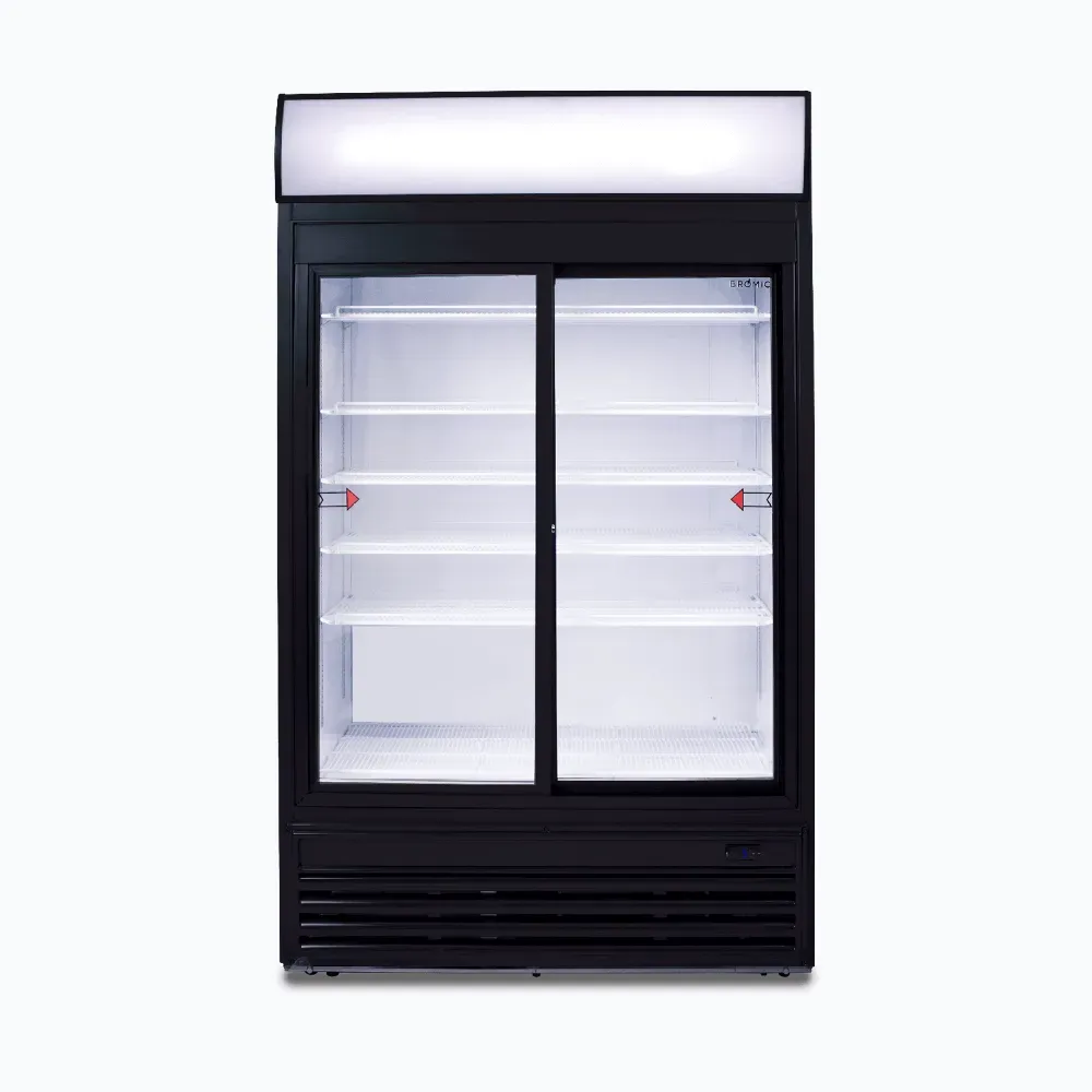 Upright Display Fridge – 945L – 2 Doors – Sliding – Flat Glass