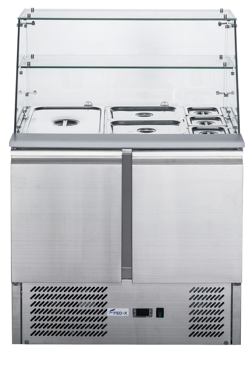 FED-X Two Door Salad Prep Fridge with Glass Top