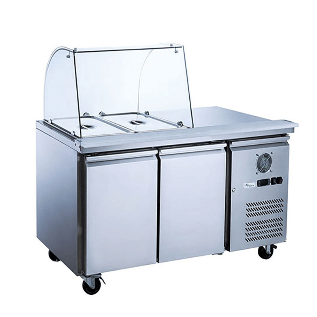 FED-X Two Door Salad Prep Fridge with Curve Glass Top