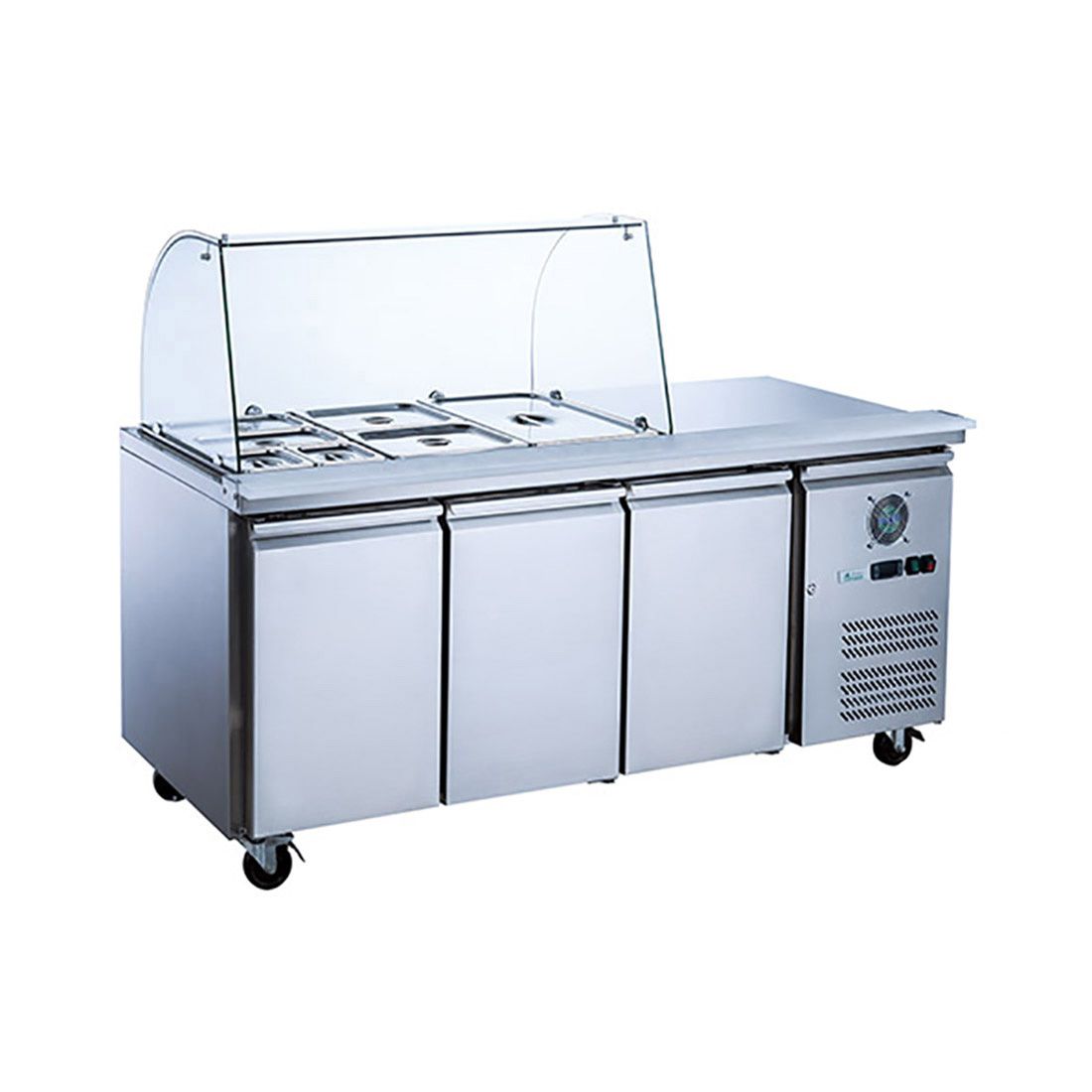 FED-X Three Door Salad Prep Fridge with Curve Glass Top