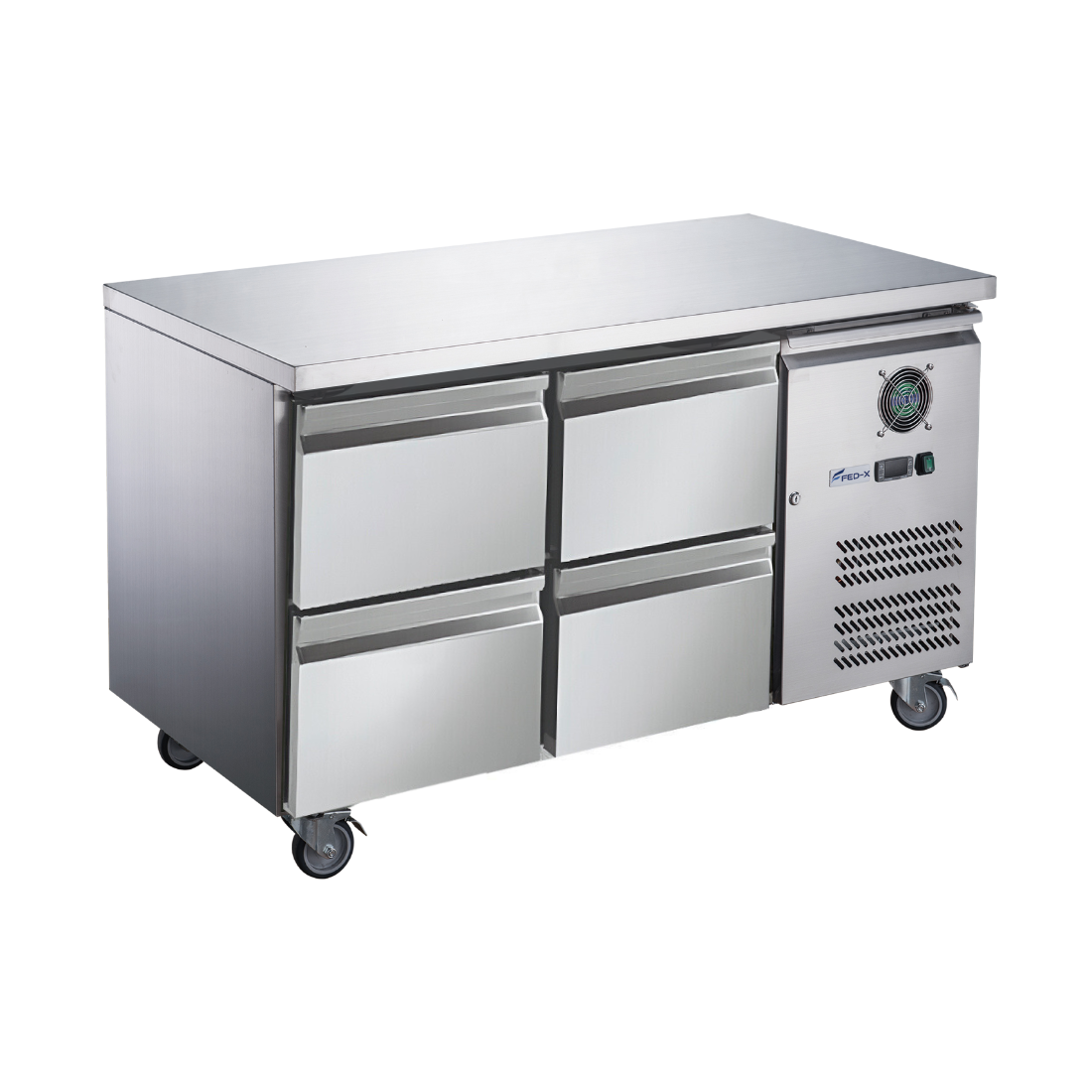 FED-X S/S Four-Door Bench Fridge with Drawers