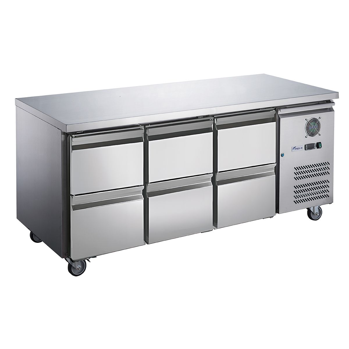 FED-X S/S Six-Door Bench Fridge with Drawers