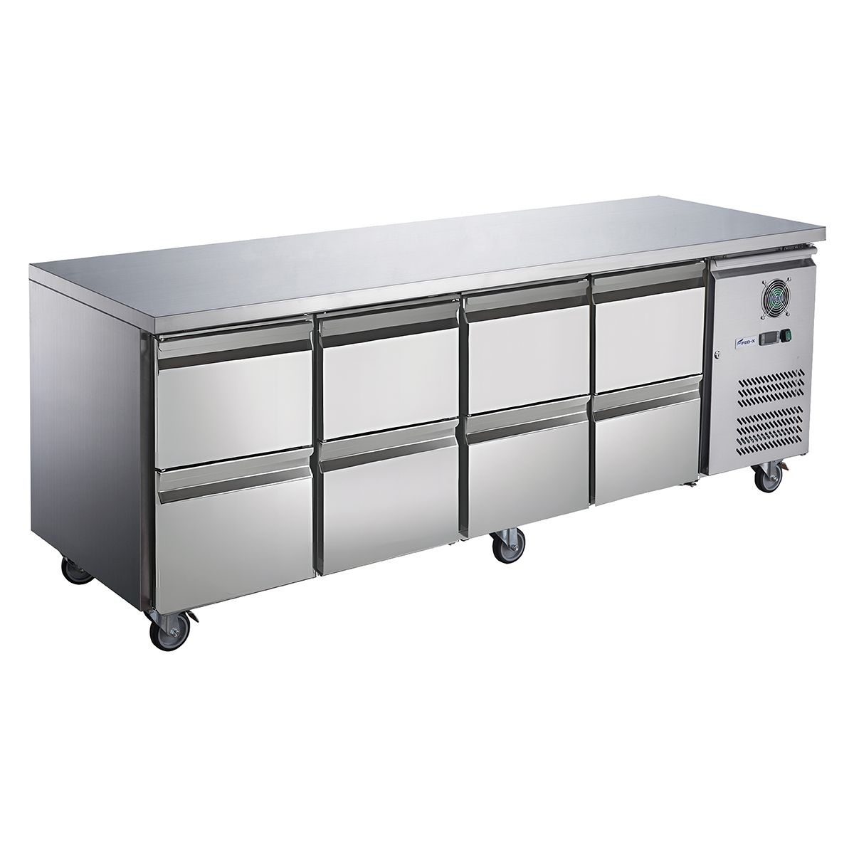 FED-X S/S Eight-Door Bench Fridge with Drawers